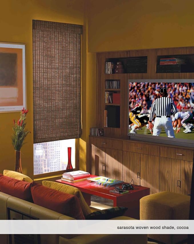 Cordless Woven Wood Roman Shades, 63W x 60H, Hatteras Camel, Sizes 20-72 Wide