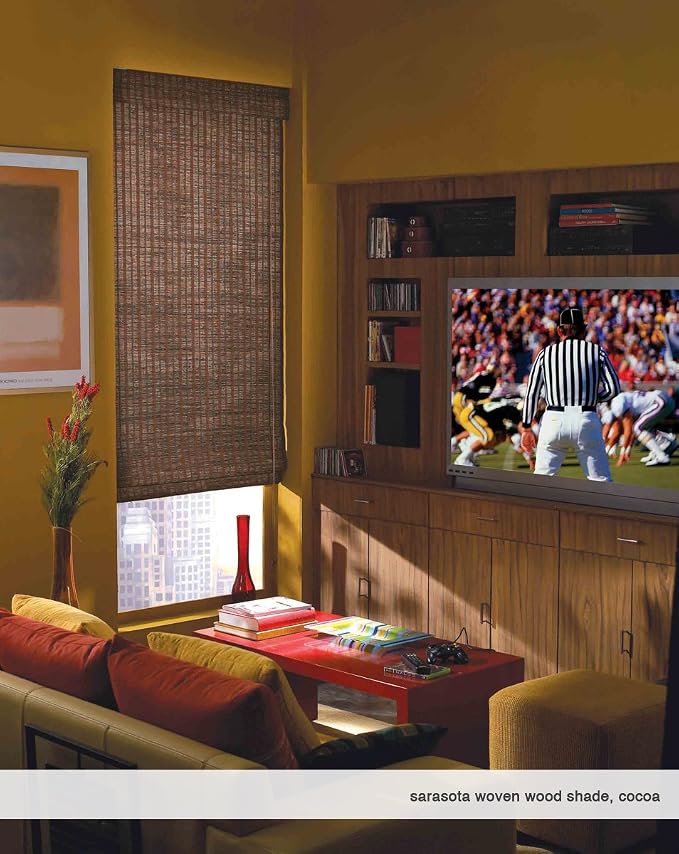 Cordless Woven Wood Roman Shades, 57W x 60H, Hatteras Camel, Sizes 20-72 Wide