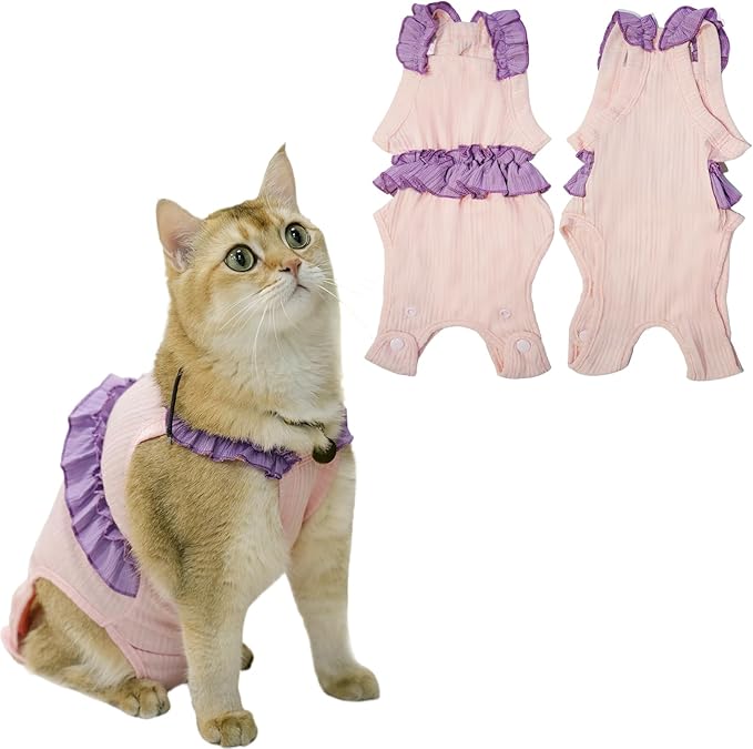 Cat Recovery Suit,Kitten Onesie After Surgery,E-Collar Alternative for Abdominal Wound and Skin Diseases,Soft Breathable Bodysuit After Spay（Pink-s）