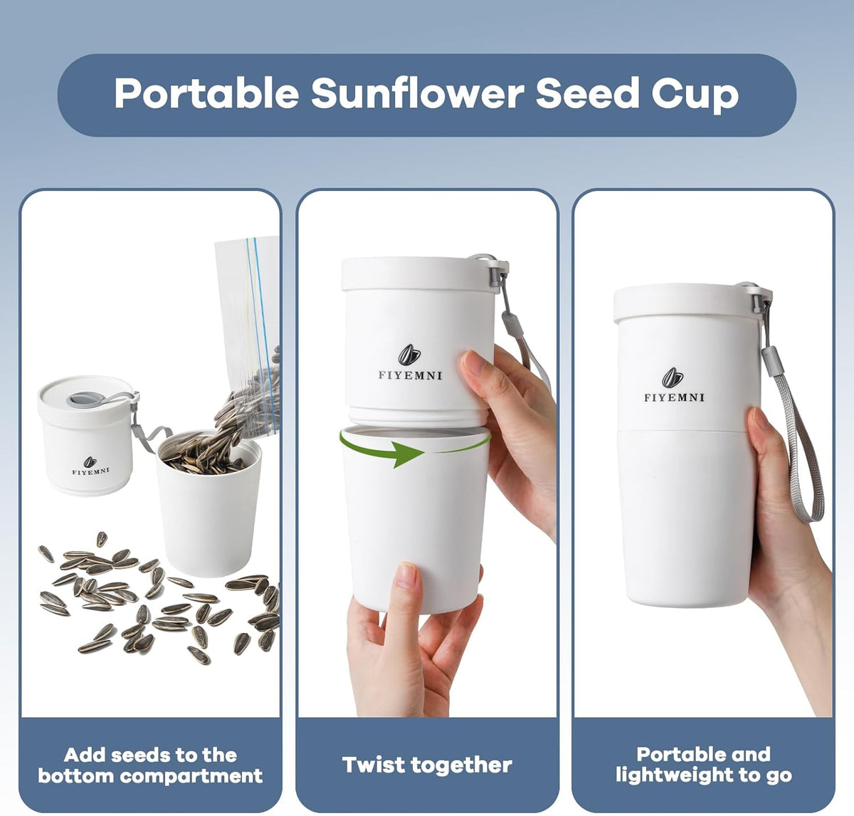 Portable Sunflower Seed Cup with Seed Organizer and Shell Storage, Seed Snack Spit Cup for Outdoor, in Car, Travel and Sports Games. Works with Pistachios, Gift (white)