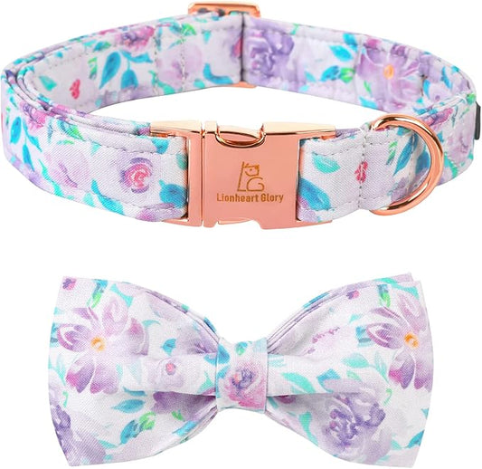 Lionheart glory Purple Dog Collar, Adjustable Dog Collar with Bowtie, Pet Gift Collar for Dog Soft Bowtie Dog Collars for Medium Dogs