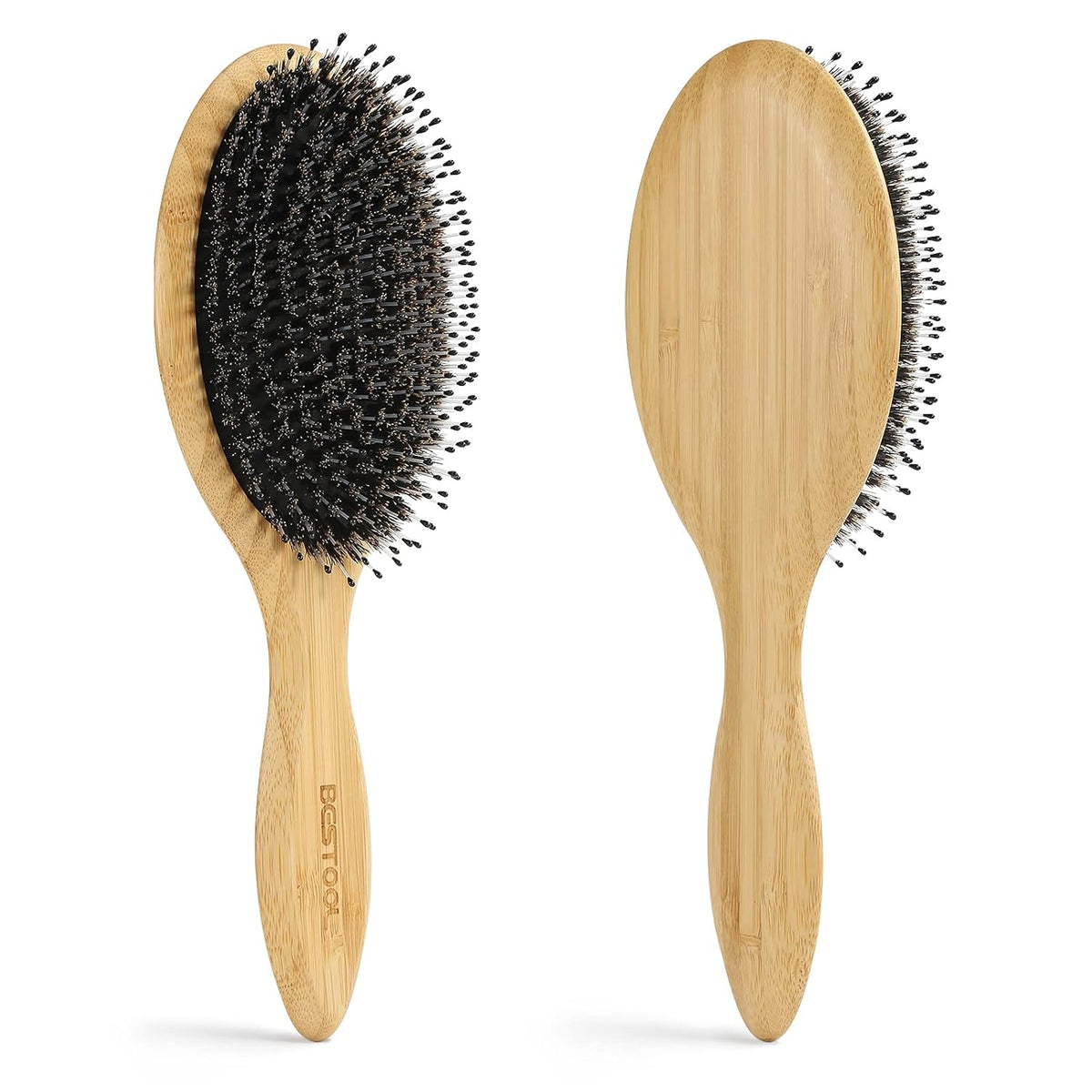 BESTOOL Hair Brush-Boar Bristle Hair Brushes Natural Bamboo Wooden Cushion Massage Anti Static Large Paddle Hairbrush for Women Men and Kid (Round)