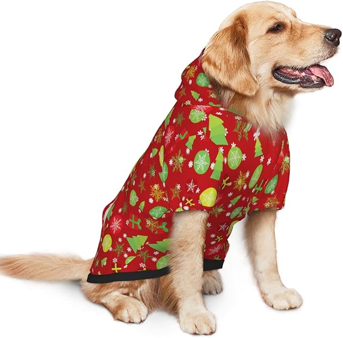Christmas Tree Print Hoodie,Christmas Cosplay Dog Clothes with Pocket and Hat Winter Clothes Sweaters Medium