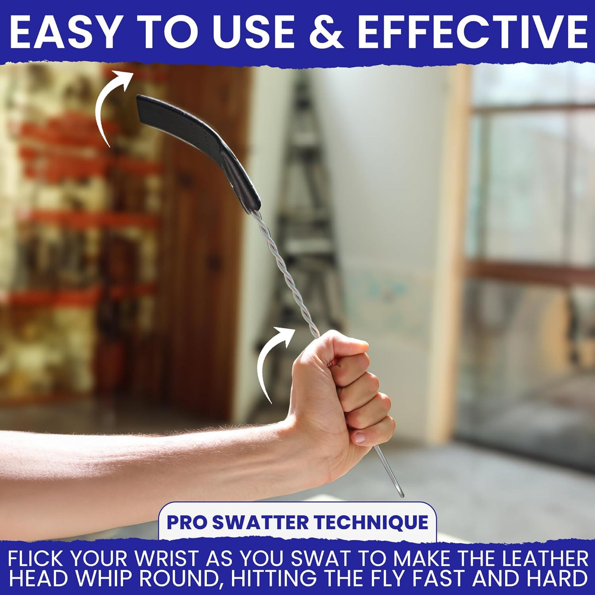 2 Leather Fly Swatter for Indoors. Long Handle, Heavy Duty Fly Swatter Manual Multi Pack. Flyswatters Heavy Duty Flyswatter 2 pack. Flies Swater Includes 4 Sticky Window Bug Traps. Mata Moscas Outdoor