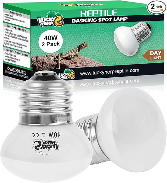 LUCKY HERP Heat Lamp Bulbs, 40W Reptile Heat Lamp 2 Pack Reptile Heat Lamp Bulbs, Daylight Basking Spot Heat Light Bulb, Amphibians Lamp Bulbs for Chameleons, Snakes, Lizard, Turtle