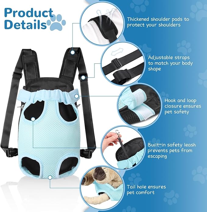 YUDODO Pet Dog Carrier Backpack Adjustable Dog Front Carrier, Legs Out Easy-Fit Dog Travel Backpack Carrier for Hiking Camping for Small Medium Dogs Cats and Rabbits (Small (Pack of 1), B-Sky)