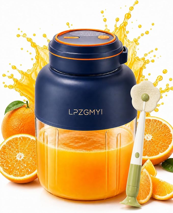 Portable Wireless Juicer Cup Electric Blender Travel Mini Rechargeable Personal Size Juicer Fresh Juice Bottle 44 Fl Oz / 1300 Ml Capacity 48 Blades Compact for Shakes and Smoothies (Blue)