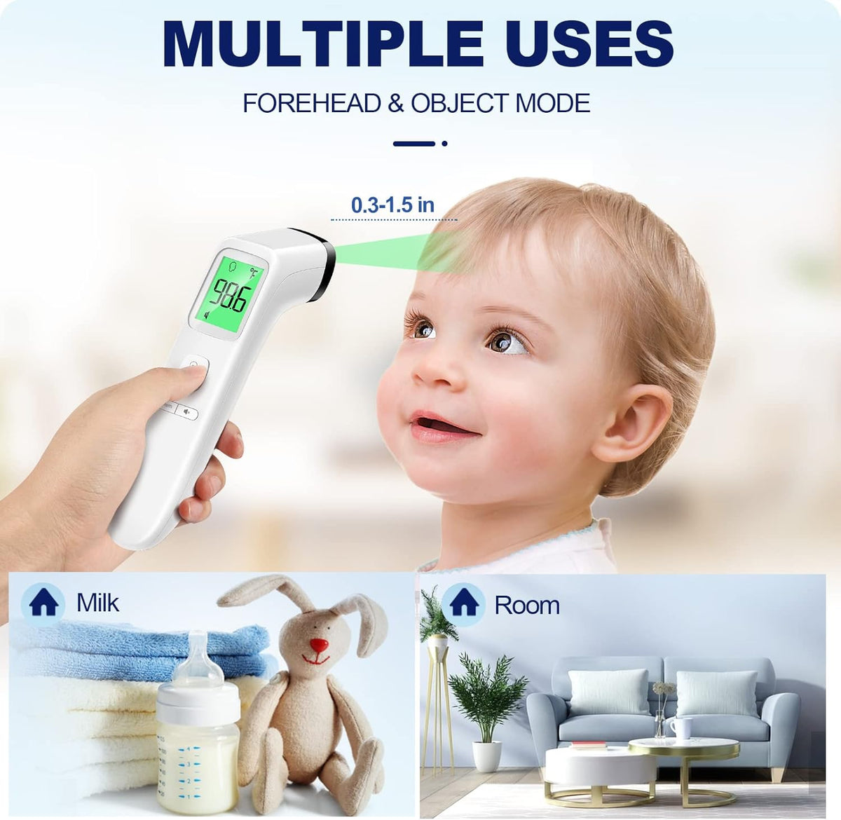 No-Touch Thermometer for Adults and Kids, Accurate Digital Baby Thermometer, Fever Alarm & Silent Mode, 2 in 1 Forehead & Object Mode