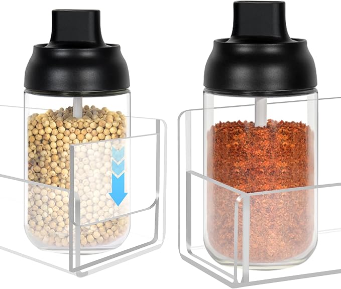 Acrylic Spice Rack Wall Mount-9 Inch, Clear Spice Shelf Storage Holder, 4 Pack Hanging Seasoning Rack Organizer for Cabinet Door, Cupboard or Wall Kitchen (Adhesive or Screw)