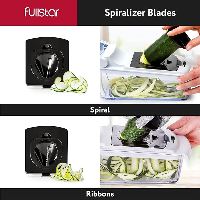 Fullstar Vegetable Chopper and Spiralizer - Food Chopper with Container, Fruit Slicer, Kitchen Gadgets & Accessories, Home Essentials (4 in 1, White)