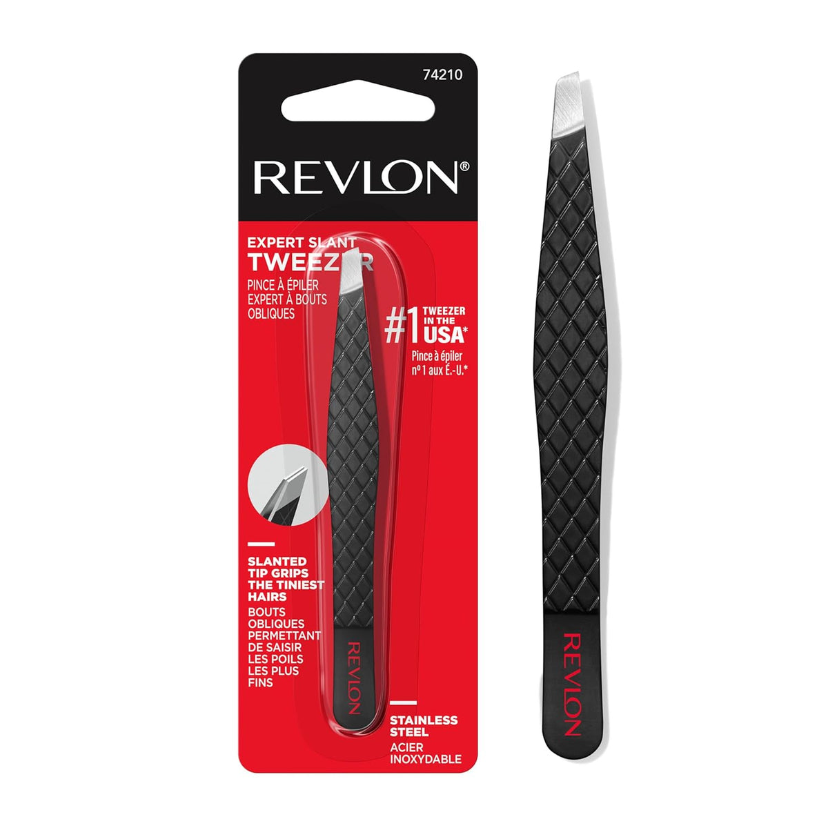 Revlon Expert Slant Tweezer, High Precision For Easy Hair Removal, Made With Stainless Steel, Stocking Stuffer for Women & Men, 1 count