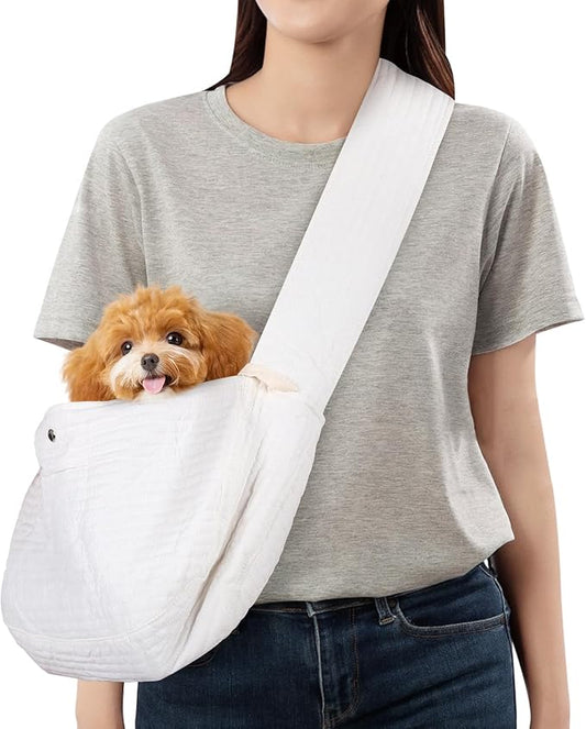 Dog Carrier Sling, Cat Backpack Carrier, Cotton Puppy Carrier Sling, Hands Dog Bag Carrier with Wide Strap Built in Safety Buckle Pocket for Small and Medium Pets (Small)