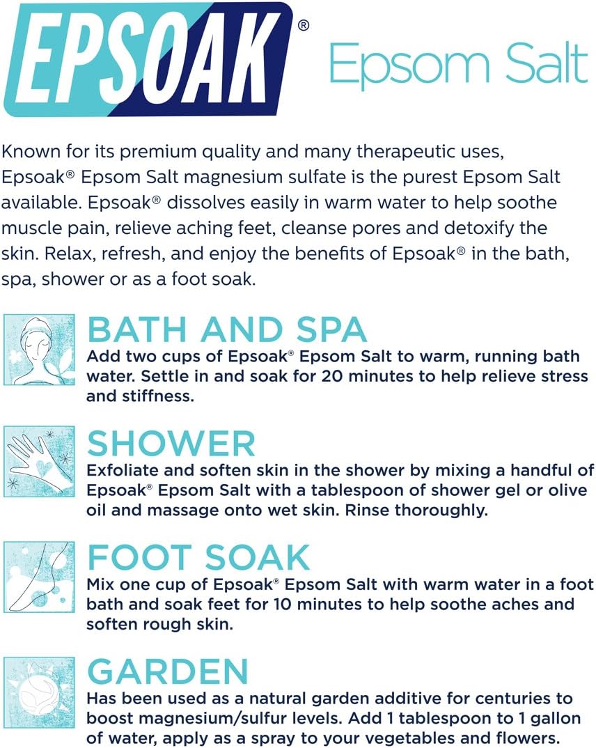 Epsoak Epsom Salt 19 lb. Magnesium Sulfate USP, Resealable Epsom Salt Bulk Bags Unscented, Made in The USA, Cruelty-Free Certified