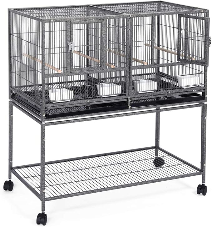 Topeakmart 3 Pack Divided Breeder Parakeet Canary Lovebird Finch Budgie Bird Cages W/Rolling Stand