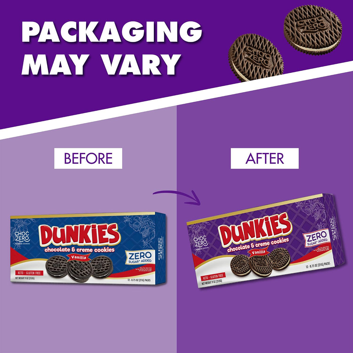 ChocZero Keto Chocolate Sandwich Cookies with Creme - Low Sugar Gluten Free Dunkies (1 Box, 9oz)
