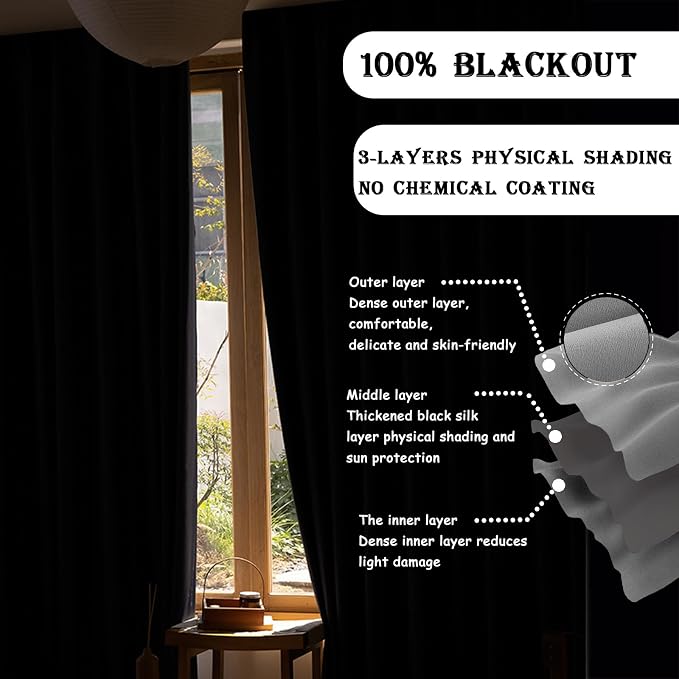 Room Divider Curtains for Ceiling Track Rod, 100% Blackout Ceiling Track