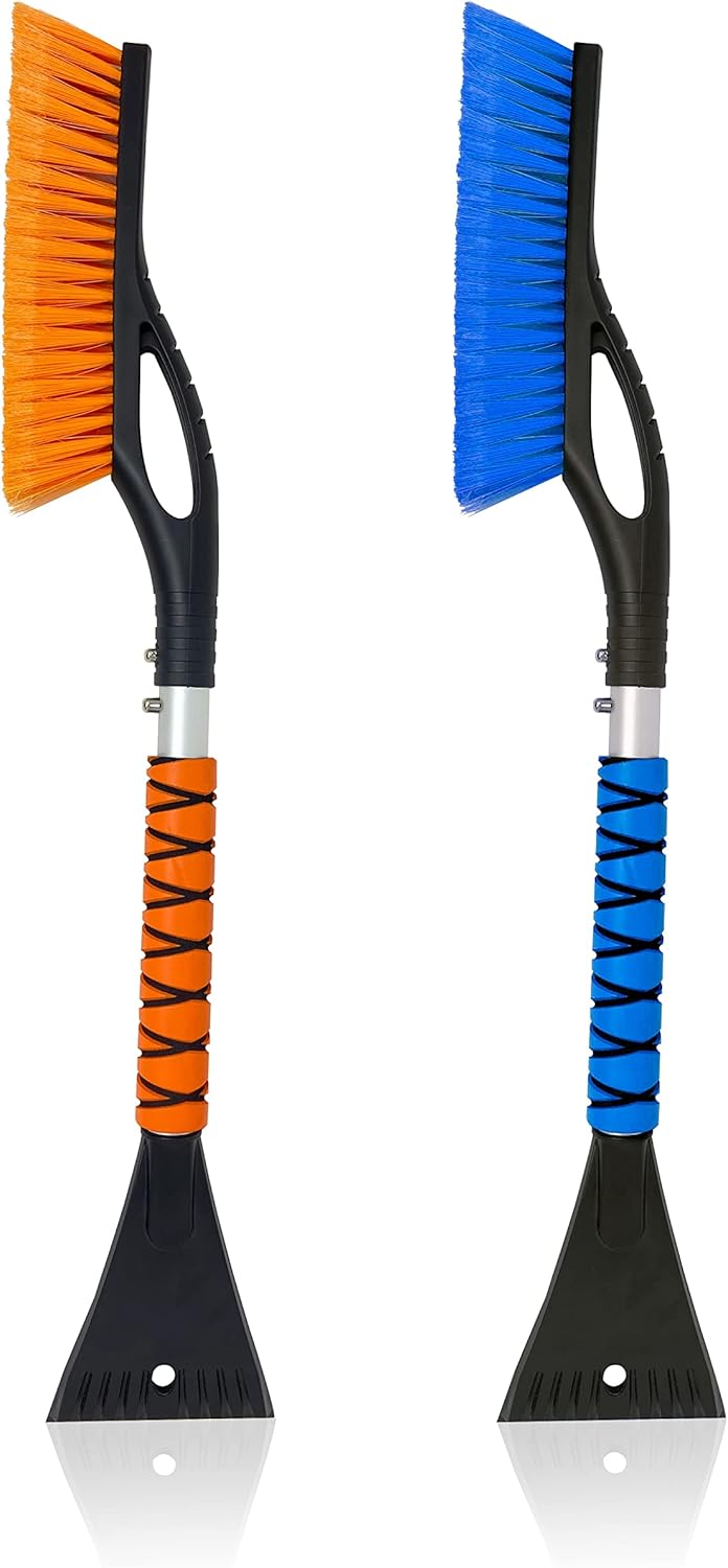 EcoNour 27" Car Snow Brush and Ice Scrapers for Car Windshield (2 Pack) | Scratch Free Bristle Head Snow Brush & Tough Window Snow Scraper with Aluminium Body | Snow Removal Winter Car Accessories