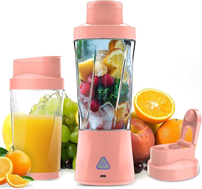 Portable Blender, 360W Personal Blender for Shakes and Smoothies for Kitchen, 24 Oz BPA Free Traveling Juicer Cup and Lid with 6 Blades, Self Cleaning Portable Juicer for Kitchen/Travel/Gym, Pink