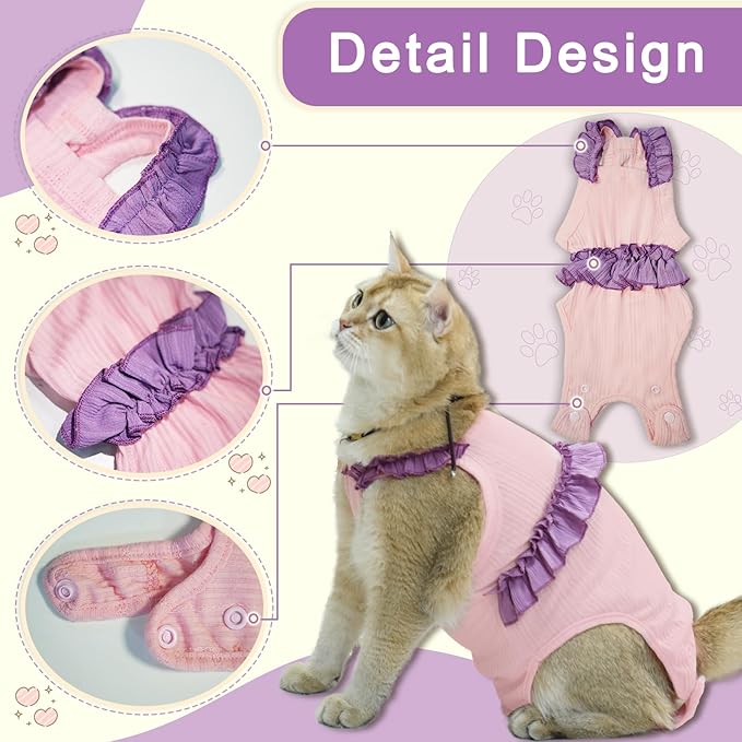 Cat Recovery Suit,Kitten Onesie After Surgery,E-Collar Alternative for Abdominal Wound and Skin Diseases,Soft Breathable Bodysuit After Spay（Beige-s）