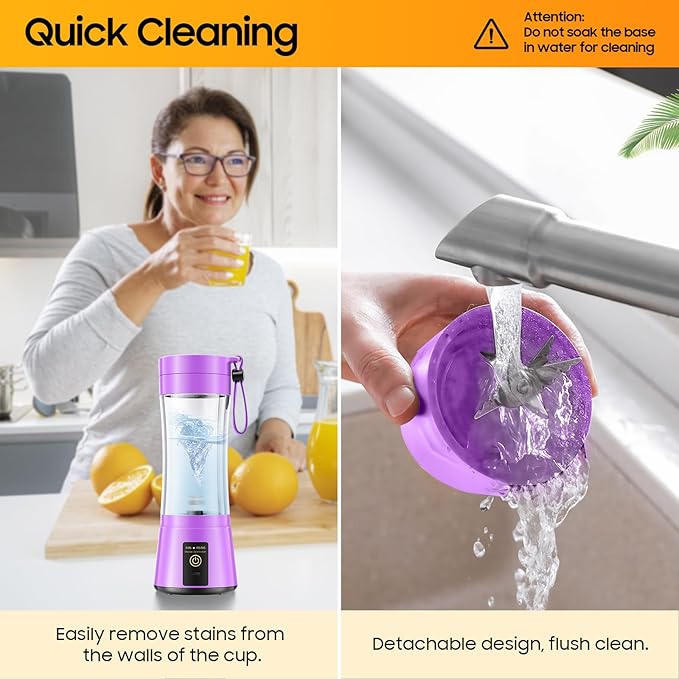 Portable Blender for Smoothies and Shakes - Cordless Personal Blender with 380Ml BPA Free Travel Cup, 6 Stainless Steel Blades for Powerful Blending, Suit for Sports/Travel/Home