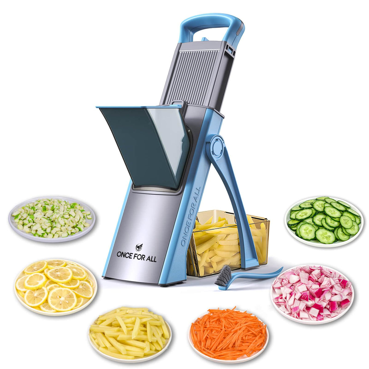 ONCE FOR ALL Upgrade Safe Mandoline Slicer Plus, Biger Size, Adjustable Vegetable Food Chopper Potato Fries Cutter, Detachable Blade, Kitchen Chopping Artifact, Gift (SkyBlue)