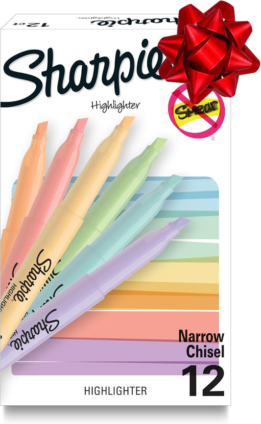 Sharpie Pocket Highlighters, Mild Pastel Colors, Assorted, Chisel Tip, 12 Count - School, Home, and Office Use, Teacher Supplies