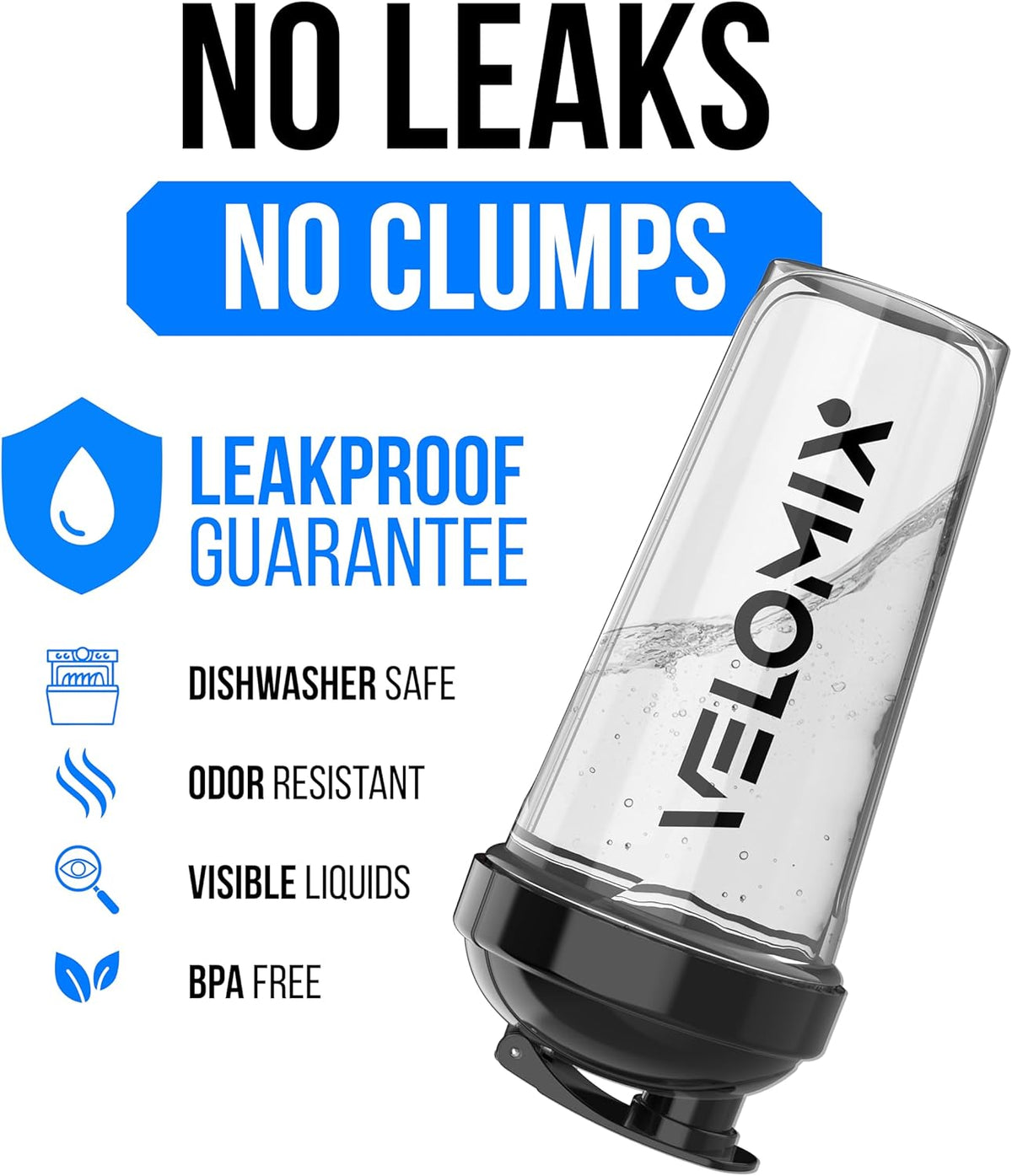 VELOMIX -2 Pack- 28 oz Protein Shaker Bottles for Protein Mixes - 2x Wire Whisk | Leak Proof Shaker Cups for Protein Shakes | Protein Shaker Bottle Pack (Black/Transparent)