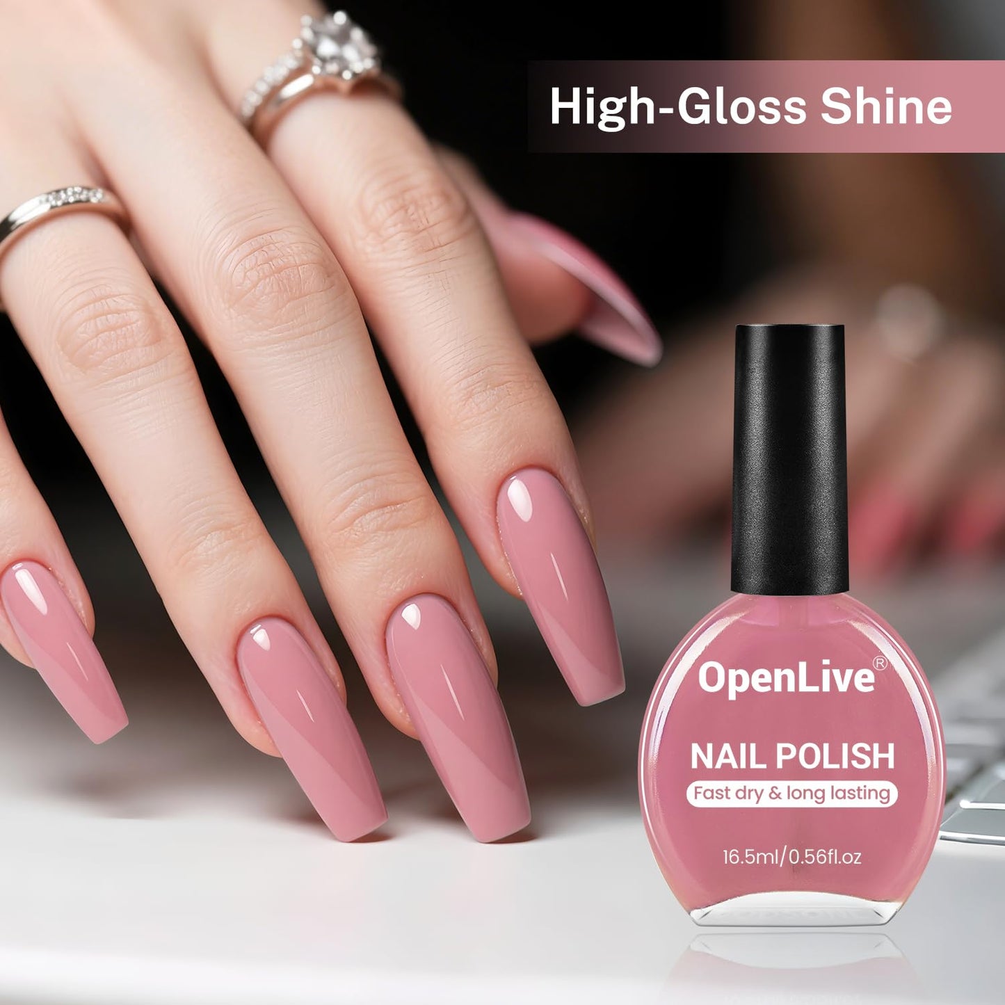 16.5ml Dusty Rose Nail Polish Large Volume Quick Drying Light Pink Nail Polish, Fast Drying and Long Lasting Color Nail Art DIY Home Manicure Gift for Women
