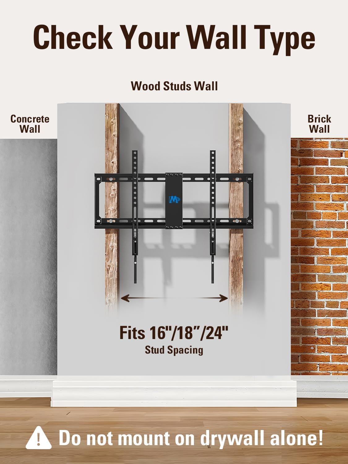 Mounting Dream TV Mount Fixed for Most 42-84 Inch Flat Screen TVs, TV Wall Mount Bracket up to VESA 600 x 400mm and 132 lbs - Fits 16"/18"/24" Studs - Low Profile and Space Saving MD2163-K