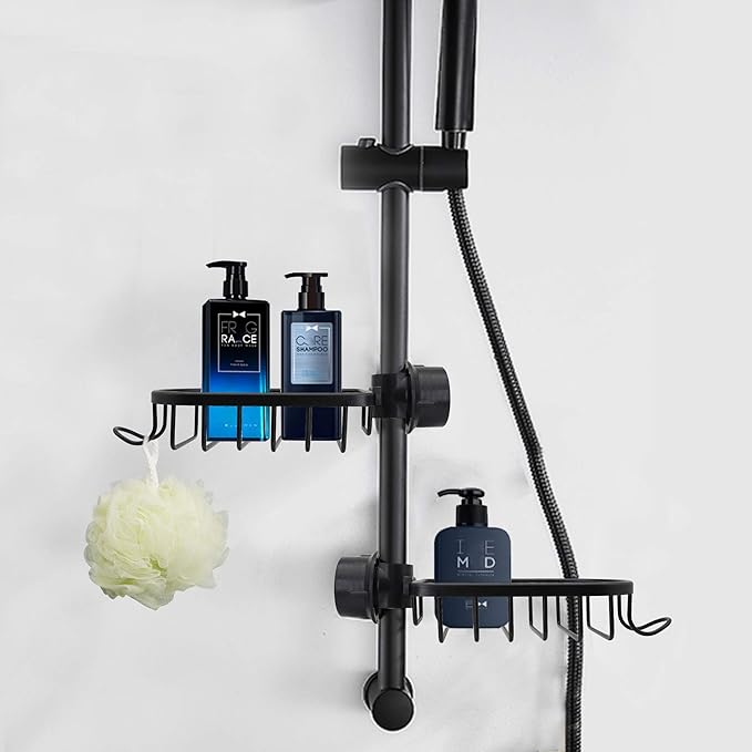 SinLoon Kitchen Faucet Sponge Holder, Sink Caddy Organizer, Space Aluminum Soap Dish Brush Rack Hanging for Kitchen & Bathroom Accessories(Black)