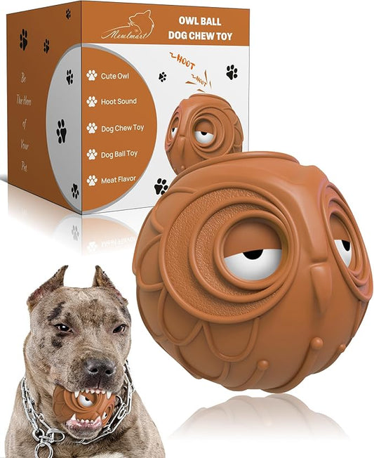 Mewlmart Giggle Ball for Dogs Owl Dog Toys for Aggressive Chewers Medium Large Dogs Fun Gift for Dog Natural Rubber Herding Ball for Dogs Cute Owl Hoot Brown New