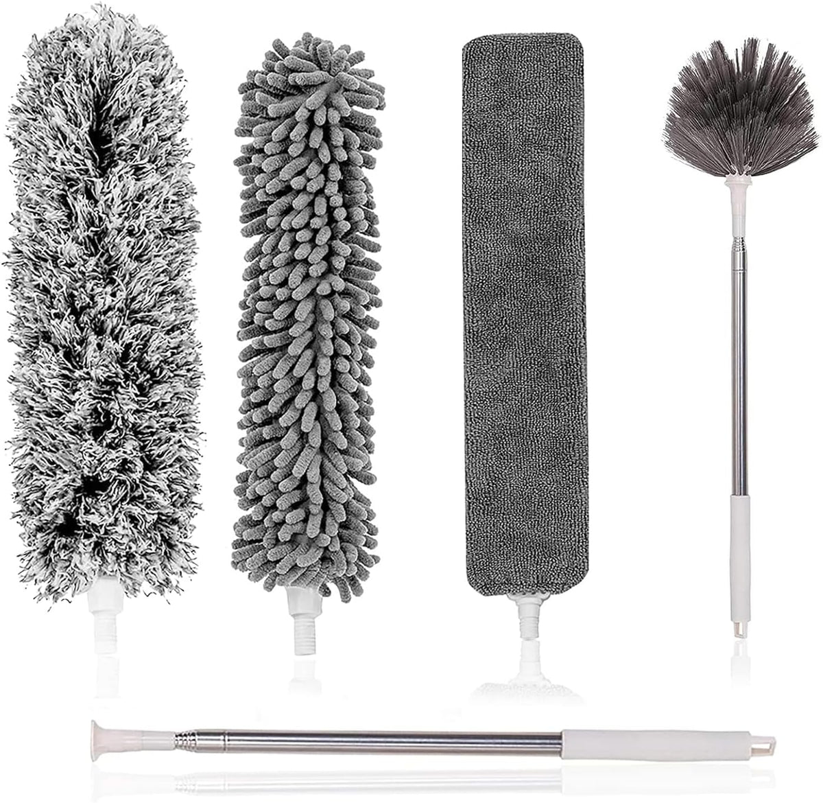Microfiber Feather Duster 5-in-1 Kit, Dusters for Cleaning, Duster with Extension Pole 100 Inches, Cobweb Duster, Microfiber Dusters for High Ceilings and Fans, Blinds, Cars and Furniture
