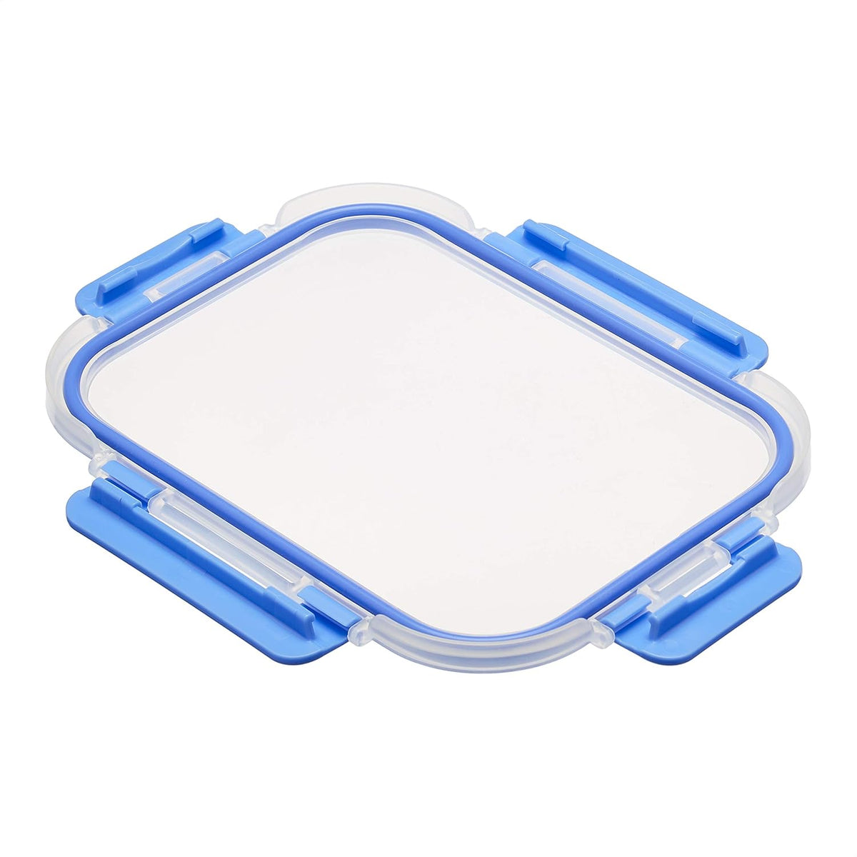 Glass Food Storage Containers with Locking Lids, Set of 7, 14 Pieces Including Lids, BPA-Free, Clear with Blue Silicone Ring
