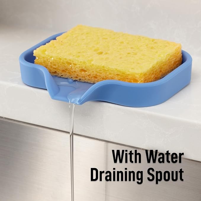 Zulay Kitchen Small Silicone Sponge Holder (4.9x3.3”) – Space-Saving Sink Organizer Tray for Sponge, Soap, Brush & More – Compact Non-Slip Dish for Kitchen & Bathroom (Provence Blue)