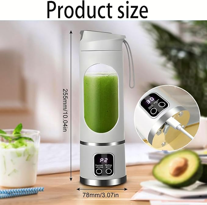 Portable Blender for Shakes and Smoothies - 3-Speed USB Rechargeable Juicer with 12-Blade Ice Crusher & Digital Display - 15.2 oz Ideal for Fresh Juices at Home & Travel