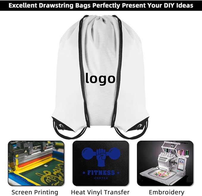 GoodtoU Drawstring Bags, Nylon Backpacks - Drawstring Gym Bags for Sport, Traveling, Team (White, 128Pcs)