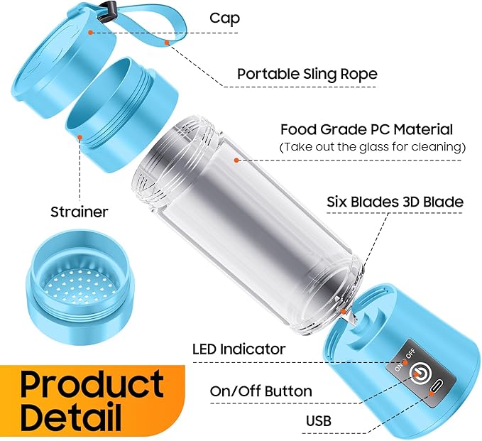 Personal Blender for Shakes and Smoothies - 2026 New Upgrade Cordless Portable Blender USB Rechargeable, 380Ml BAP Free Cup, Freshly Squeezed for Picnic/Sports, 20000Rpm/Min Speed