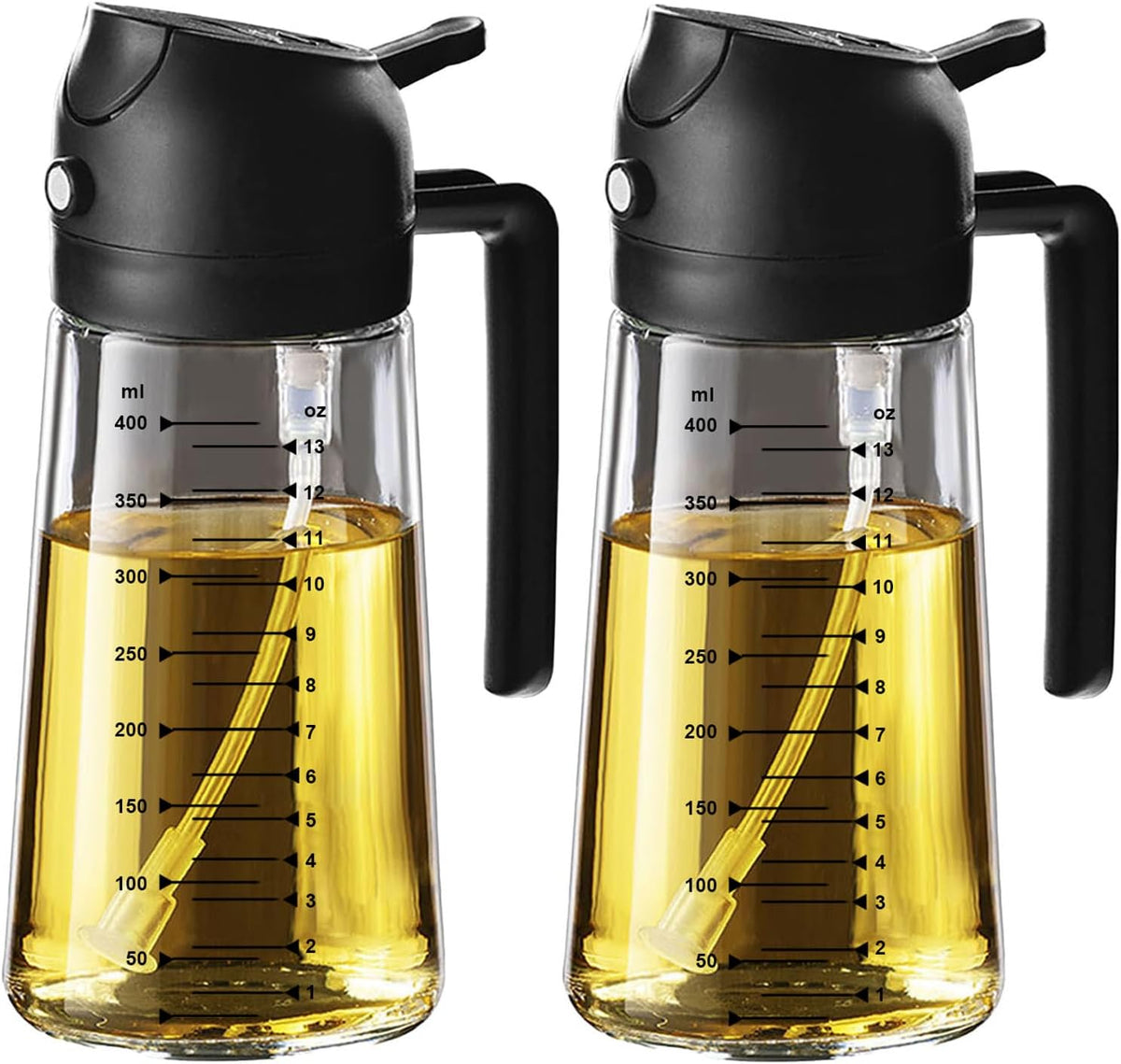 TrendPlain 16oz/470ml Glass Olive Oil Sprayer for Cooking – 2 in 1 Olive Oil Dispenser Bottle for Kitchen Gadgets and Air Fryer Accessories, Salad, BBQ - Black
