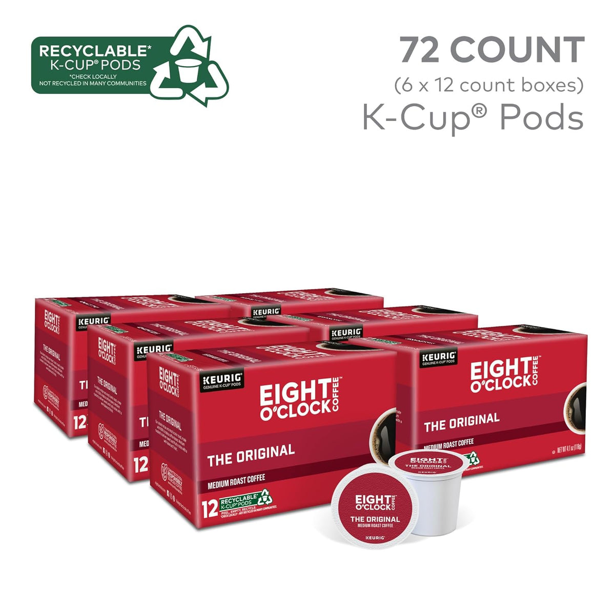 Eight O'Clock Coffee The Original, Single-Serve Keurig K-Cup Pods, Medium Roast Coffee Pods, 72 Count