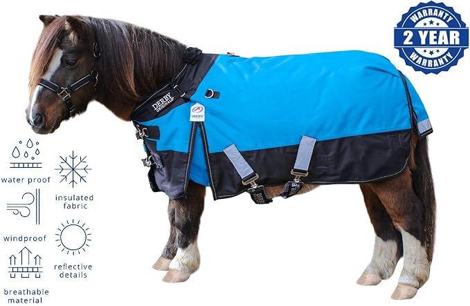 Derby Originals Nordic-Tough 1200D Heavyweight Mini Horse & Pony Turnout Blanket – Waterproof, Breathable, 300g Insulation, 210T Lining, Reflective, 2-Year Warranty (Turquoise, 54")