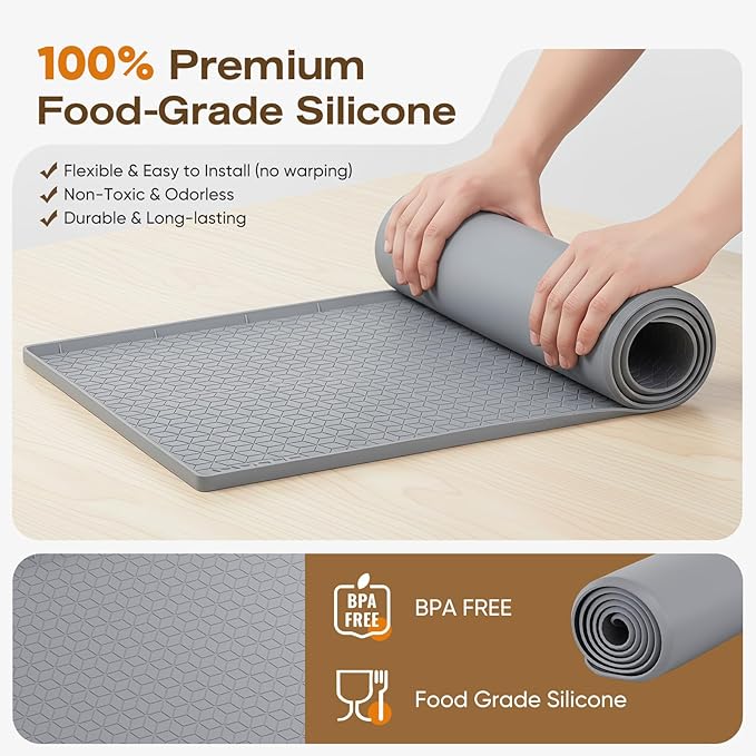TRZZ Silicone Waterproof Under Sink Mat 28" x 22", Drip Tray and Cabinet Liner for Kitchen and Bathroom, Prevents Water Damage and Organizes Cabinets (Black)
