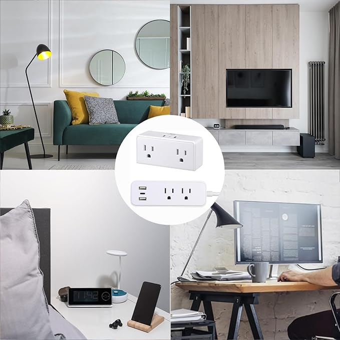 Clear Power 2Pack (Wall-Tap & Power Strip) with 6ft Power Cord, Compact Charging Hub with 2-Port USB-A & 1-Port USB-C Chargers, 3-Prong, for Home, Office, Hotel, DC3S-1122-DC
