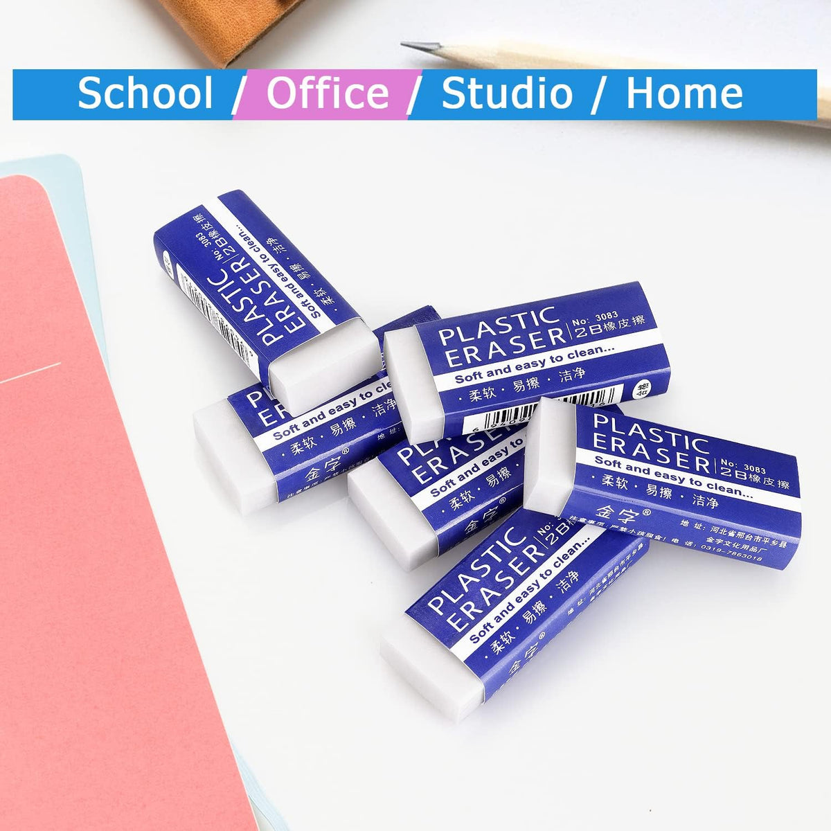 Tamaki 6 Pack Erasers, Large White Erasers for School Office, Art Eraser for Drawing