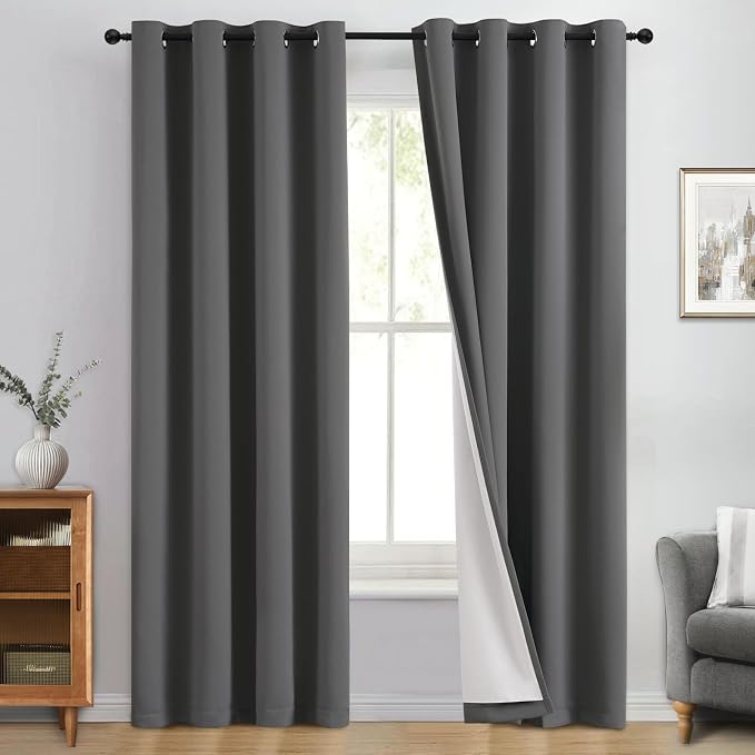 Yakamok 100% Blackout Curtain Panels 84 inches Cold and Light Blocking Drapes
