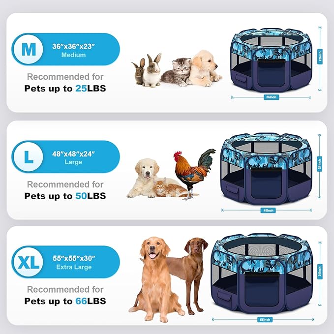 Dog Playpen, Pet Playpen, Portable Cat Playpen, Pop Up Foldable Puppy Playpen Exercise Kennel Tent with Carry Case Collapsible Bowl,Water-Resistant Shade Cover for Outdoor Indoor Travel (Large)