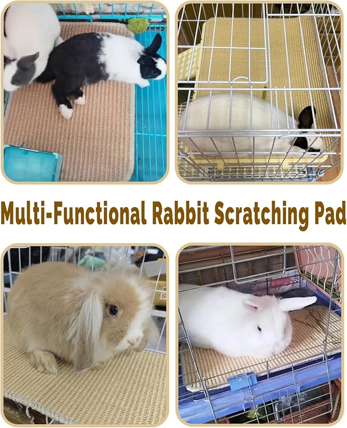 Rabbit Scratching Pad 4 Pack Natural Sisal Bunny Scratch Pads Small Animal Nail Scratcher for Indoor Grinding Claw Mat Pet Rug for Guinea Pigs Chinchillas Ferrets (White)