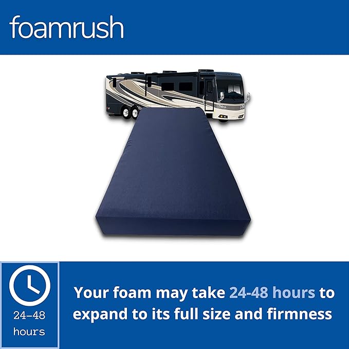 FoamRush 6-Inch Bunk (30" x 80") Gel Memory Foam RV Mattress Replacement with Canvas Navy Cover, Medium Firm, Made in USA, Camper Trailer, Removable Water-Resistant Outdoor/Indoor Cover w Zip