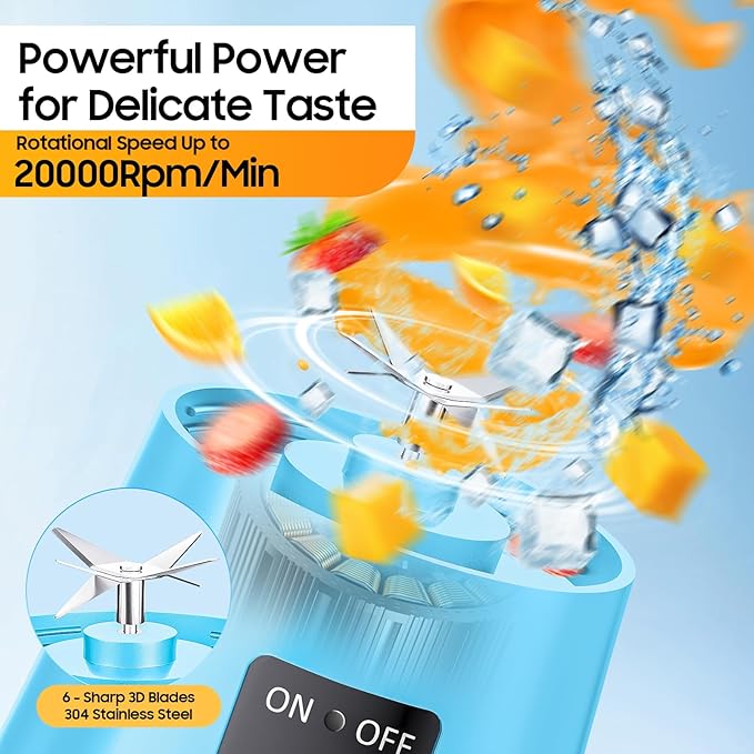 Cordless Portable Personal Size Blender - 2026 Upgraded New Blender for Shakes and Smoothies with 13 Oz BAP Free Juice Cup, USB Rechargeable Freshly Squeezed for Picnic/Sports