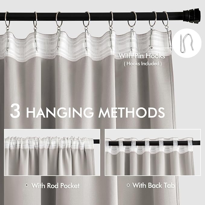 MIULEE Stone Back Tab Blackout Curtains 84 Inch Length 2 Panels Set