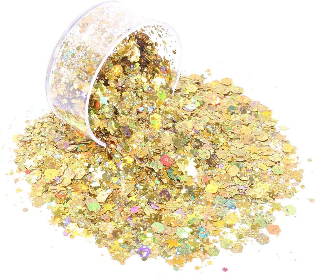 Holographic Chunky Glitter, Set of 12, Licool Craft Glitter for Resin Art Crafts, Cosmetic Glitter for Nail Body Face Eye, Epoxy Resin Sequin Flake Sparkle for Slime Tumbler Jewelry Making